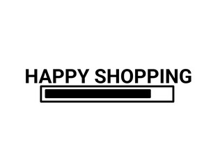 Fototapeta premium Minimal happy shopping text banner set with lines and simple icons, black and white typography design for sale promotions