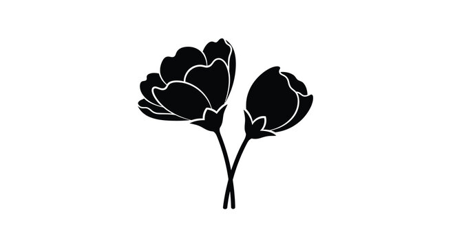 Two blossoming flowers depicted in a striking black silhouette