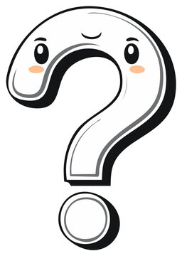 Cute cartoon question mark character with smiling face and blush marks expressing wonder