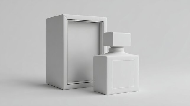 Elegant Minimalist Perfume Bottle and Box in a Clay Style on a Simple White Background