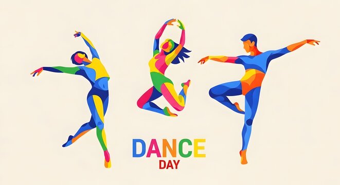Dance day poster with colorful abstract geometric dancers