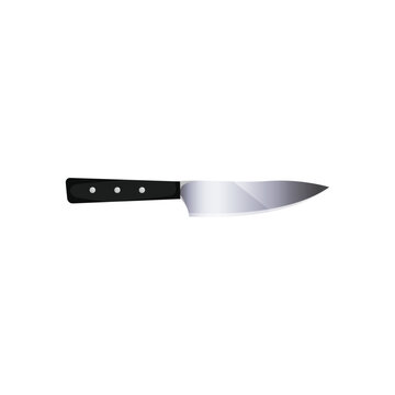 Realistic chef knife vector illustration, professional kitchen santoku knife with metallic blade, isolated stainless steel butcher tool for cooking.