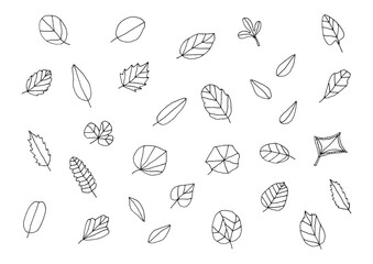 Fototapeta premium 色々な形の葉っぱの手描きイラストセット（黒）
