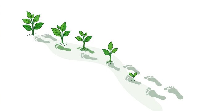 Footprint Trail Becomes Green Plants Symbolizing Growth