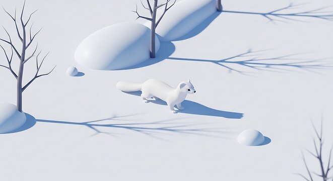 Arctic weasel running through the snow