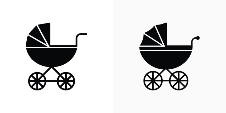 Baby Carriage Icons, Infant Pram Clip Art Silhouette, Wheels on Transparent Background