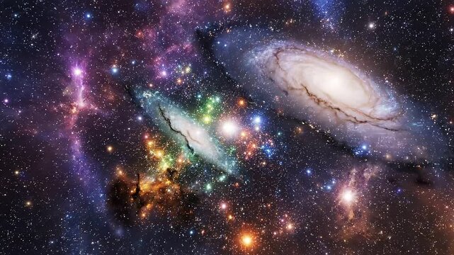 Colorful galaxies and star clusters in deep space imagery  