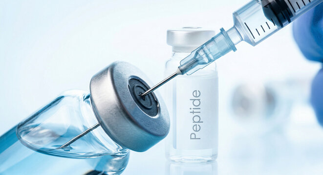 Medical Professional Drawing Peptide Solution from Glass Vial with Syringe