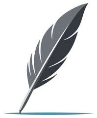 Obraz premium Single Gray Feather Illustration - Quill Pen Writing Tool Design Element Symbol Icon