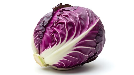 Obraz premium Vibrant Purple Cabbage Healthy Raw Vegetable White Backdrop Photo