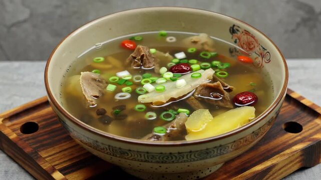 Nutritious homemade stew in bowls nourishes and nourishes lamb soup