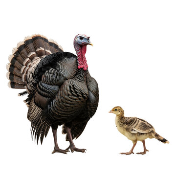 Wild turkey with poult isolated on transparent background