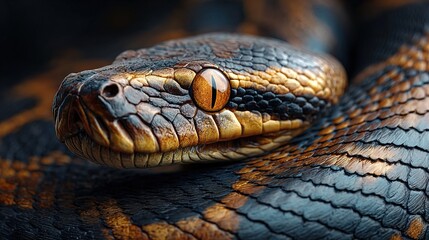 Fototapeta premium Detailed Close-up of a Beautiful Snake with Golden Scales Wildlife