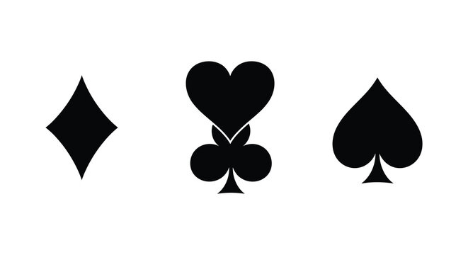 A minimalist arrangement displays the diamond heart and spade suits from playing cards in black silhouette high quality professional detailed modern