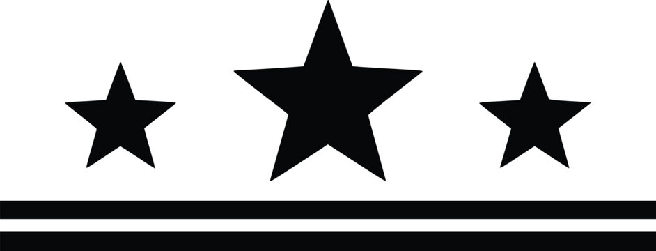 Three black stars of varying sizes arranged above two horizontal parallel lines symbol