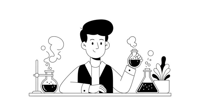 Scientist conducting experiment lab illustration science concept