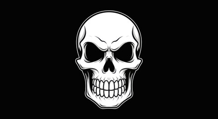 Fototapeta premium Graphic illustration of a white skull with detailed features on black background
