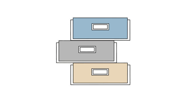 Colorful file boxes stacked vertically.