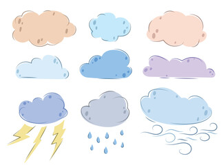 Obraz premium Set of clouds on a white background. Vector illustration. 