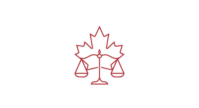 Legal symbol of scales combined with a maple leaf against white background