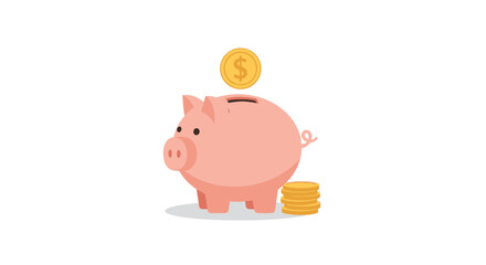 Pink Piggy Bank with Coins. © logyartstudios