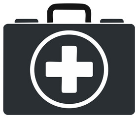 Obraz premium First aid kit with a white medical cross symbol on a dark background