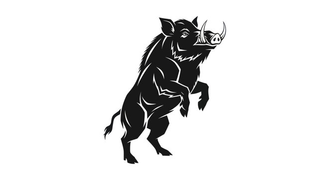 Stylized black and white illustration of a wild boar in a standing pose