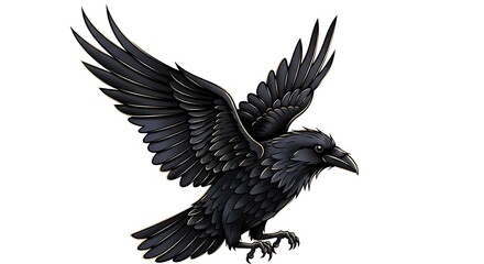 Naklejka premium Illustrated raven in flight