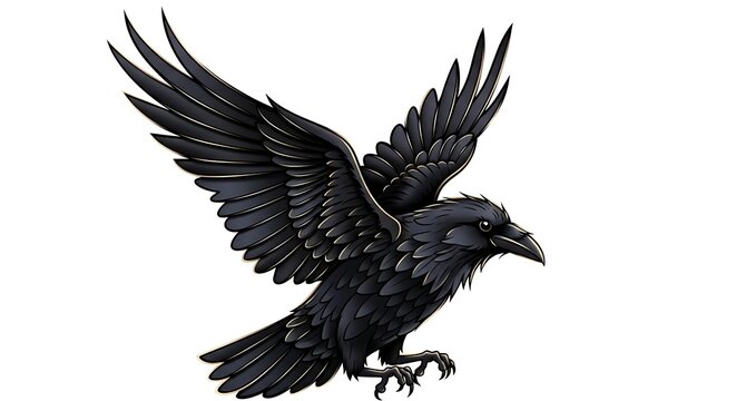 Illustrated raven in flight