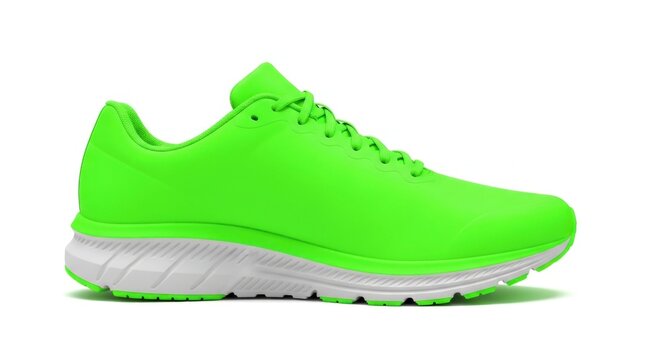 Isolated bright neon green running shoe with white sole for athletic performance, fitness, active lifestyle, sportswear