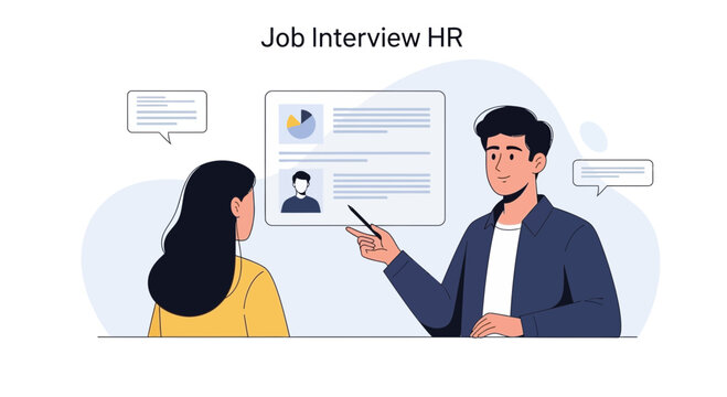 Job Interview HR: Candidate and Recruiter Discussing Resume and Charts