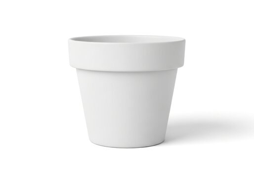 Isolated empty white ceramic flower pot for gardening, indoor plant container, home decor element, simple cylindrical vessel