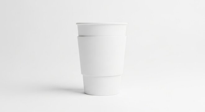 Isolated blank white paper coffee cup with sleeve, mockup for branding, takeaway beverage container, promotional packaging