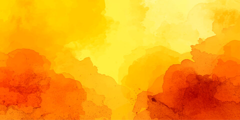 Vibrant red and yellow watercolor fire background with grunge paper texture and autumn orange fall leaves for a vintage nature art wallpaper design © Nayem Studio