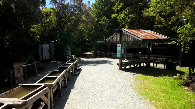 Historic Forest Railway Stop With Rustic Shelter