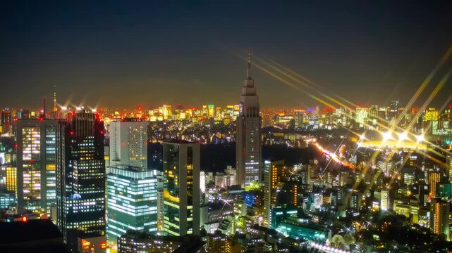 キラキラ輝く東京の夜景ドローン空撮イメージ