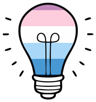 Illustration of a lightbulb colored with the genderfluid flag, with light rays emanating