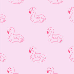 Obraz premium Seamless Pink Flamingo Pool Float Pattern on Pastel Background