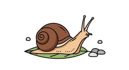 A cartoon snail on a leaf. © Yakup