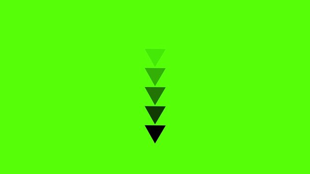 A stack of four descending black triangles against a vibrant green background