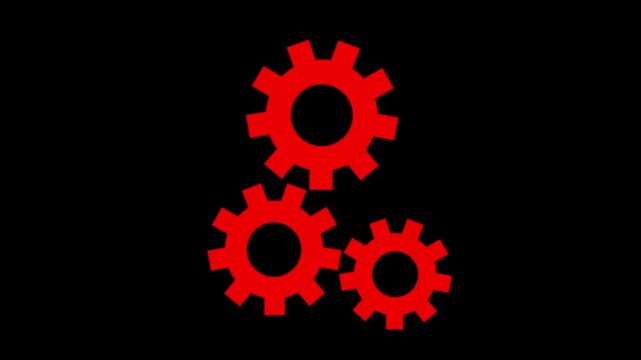 Three red gears arranged against a stark black background