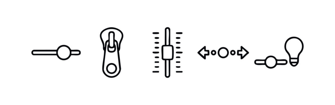 User Interface Controls and Navigation Line Icons Set - Toggle, Zipper, Slider, Motion Arrows, and Lightbulb