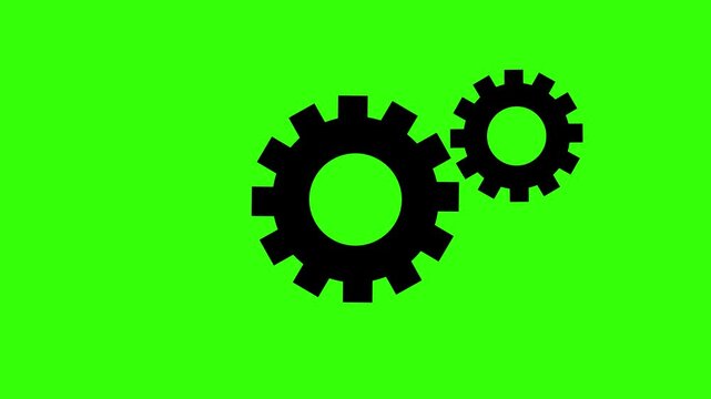Two black gears are displayed against a vibrant green background