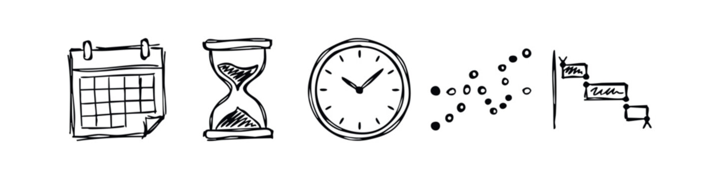 Sketchy Hand Drawn Time Management and Data Analysis Icons