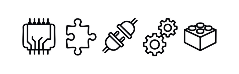 Vector Line Technology and Connection Icons Circuit Puzzle Plug Gears Outline Set © liubomir118809