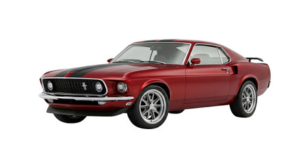 Fototapeta premium Classic Red Ford Mustang Mach 1 Muscle Car with Racing Stripes.