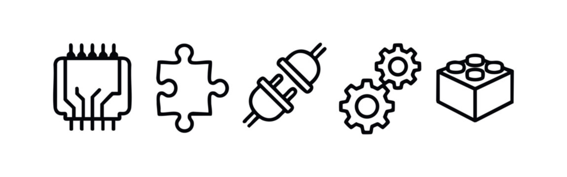 Vector Line Technology and Connection Icons Circuit Puzzle Plug Gears Outline Set
