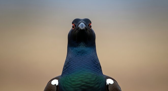 Black Grouse, Scientific name, Leroux Tetrix. Close up of a male black grouse.