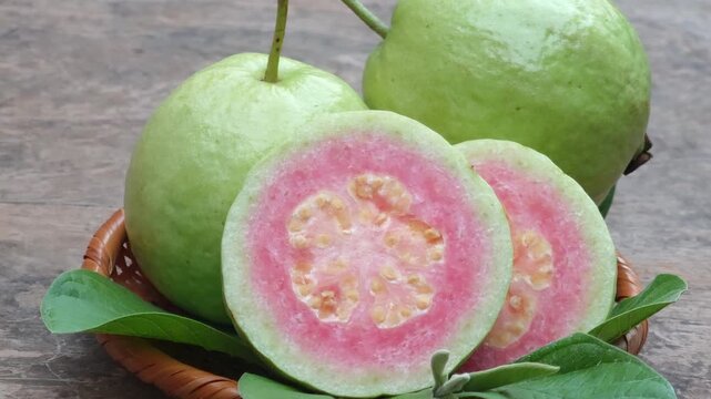 Guava with pink flesh inside.