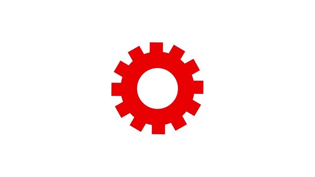A simple red gear icon isolated on a plain white background